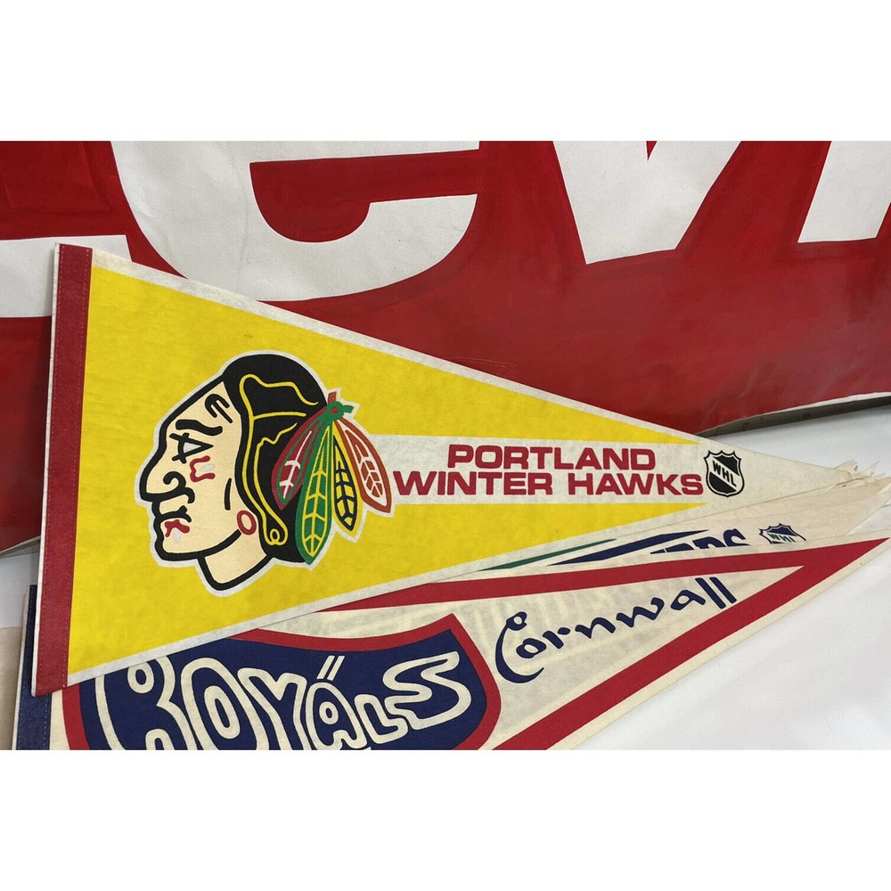 Vintage 80s Portland Winter Hawks WHL Hockey Full Size Pennant Rare